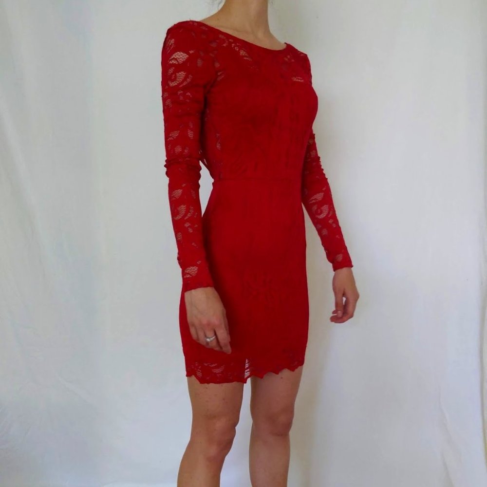 S | Forever 21 | Red Lace Stretchy Bodycon Dress